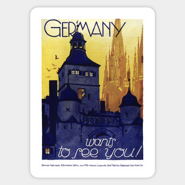 Vintage Travel Poster Germany wants to see you Sticker by vintagetreasure